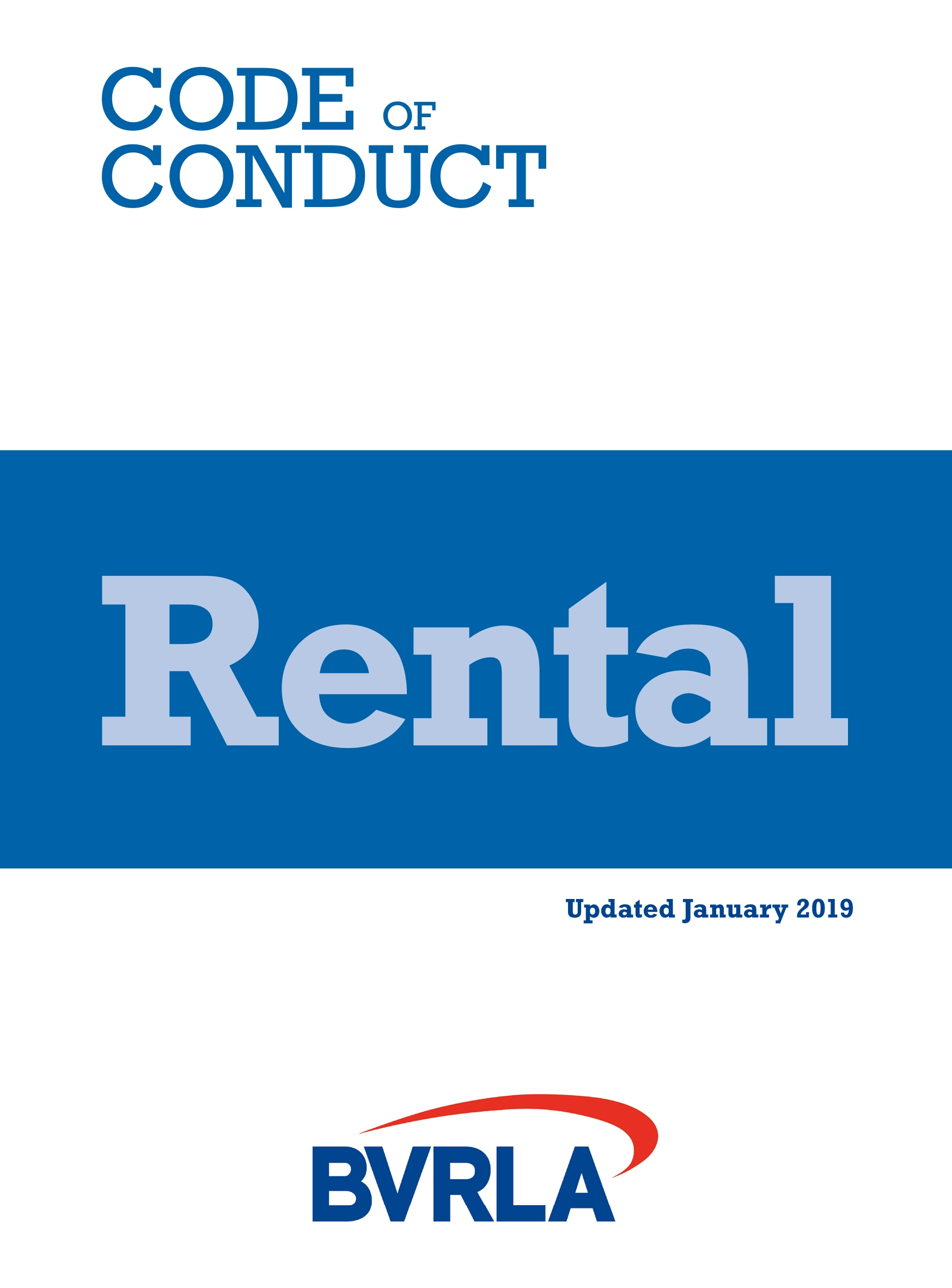 Front cover of the B V R L A's Rental Code of Conduct