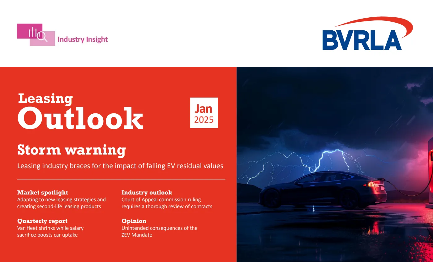 Cover of Leasing Outlook Report from January (lightning and car)
