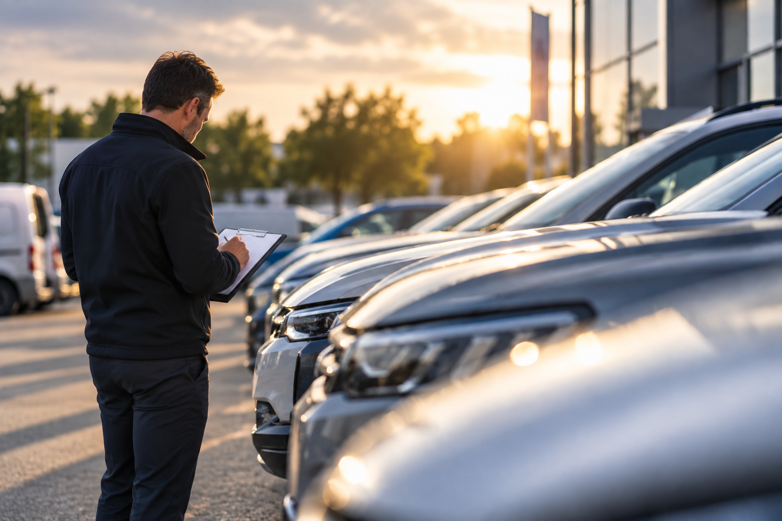 man inspecting a car