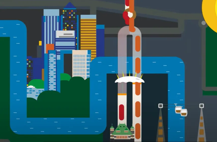 a cartoon representation of the Blackwall Tunnel crossing under the River Thames in London