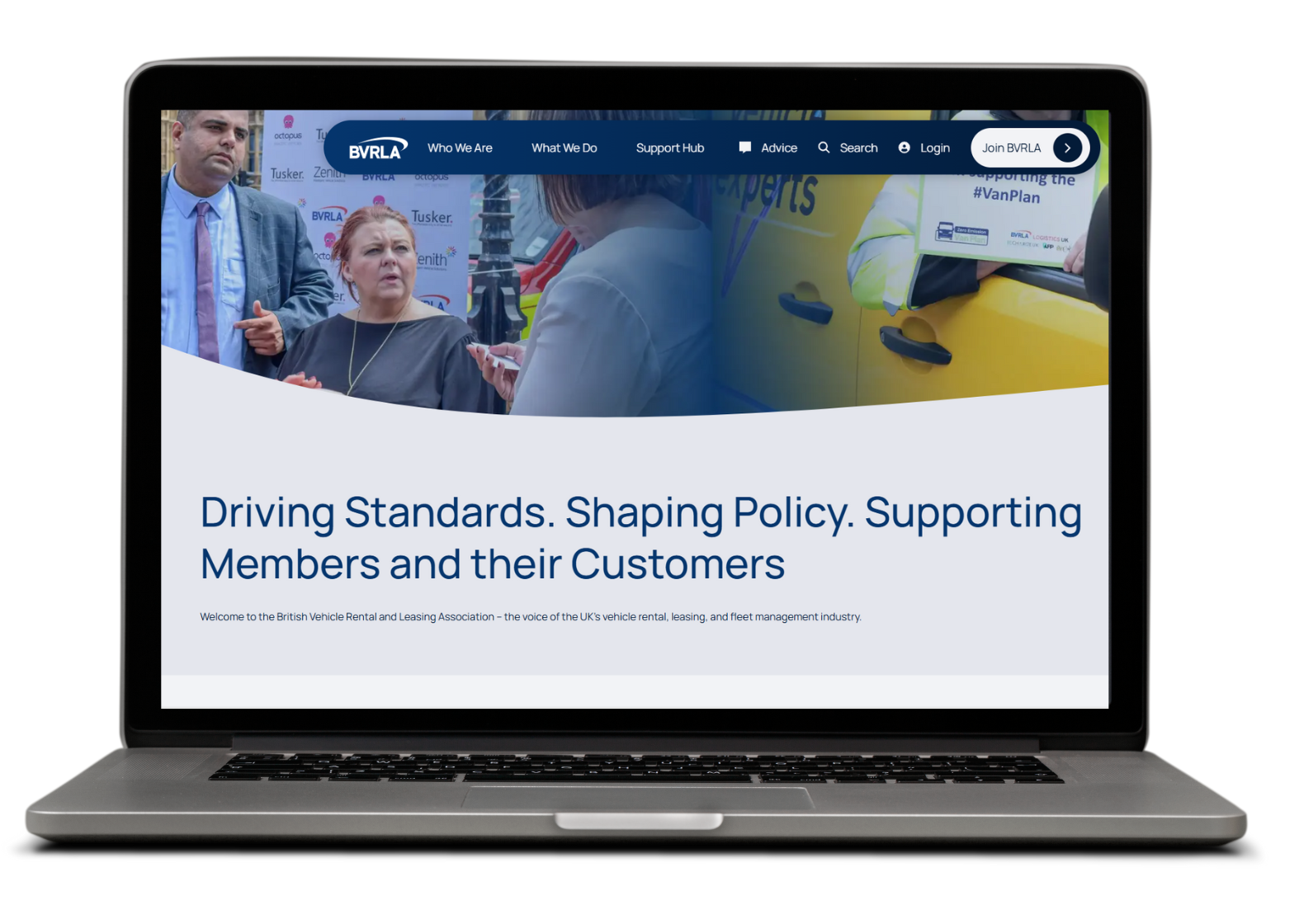 A laptop showing the home page of the (new) BVRLA website
