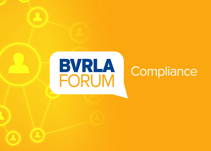 Yellow and orange graphic including icons that depict a personal network, with the BVRLA Compliance Forum logo in text in the foreground