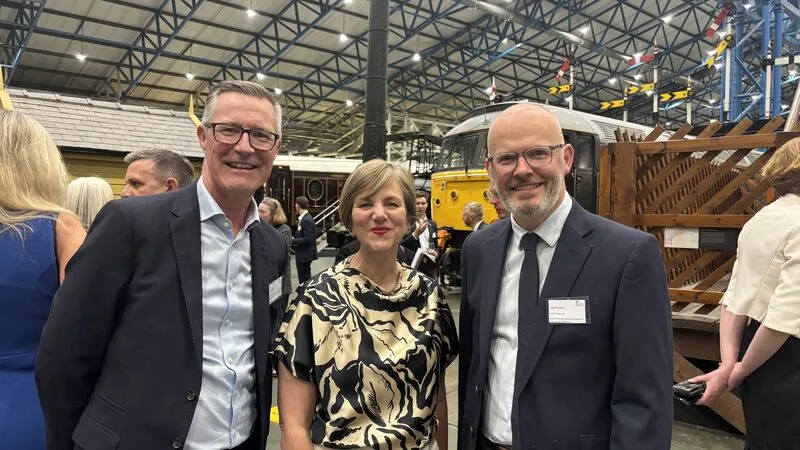 Ian Hughes of Zenith Vehicles, Future of Roads Minister Lilian Greenwood, and BVRLA Chief Executive Toby Poston at the National Rail Museum in York