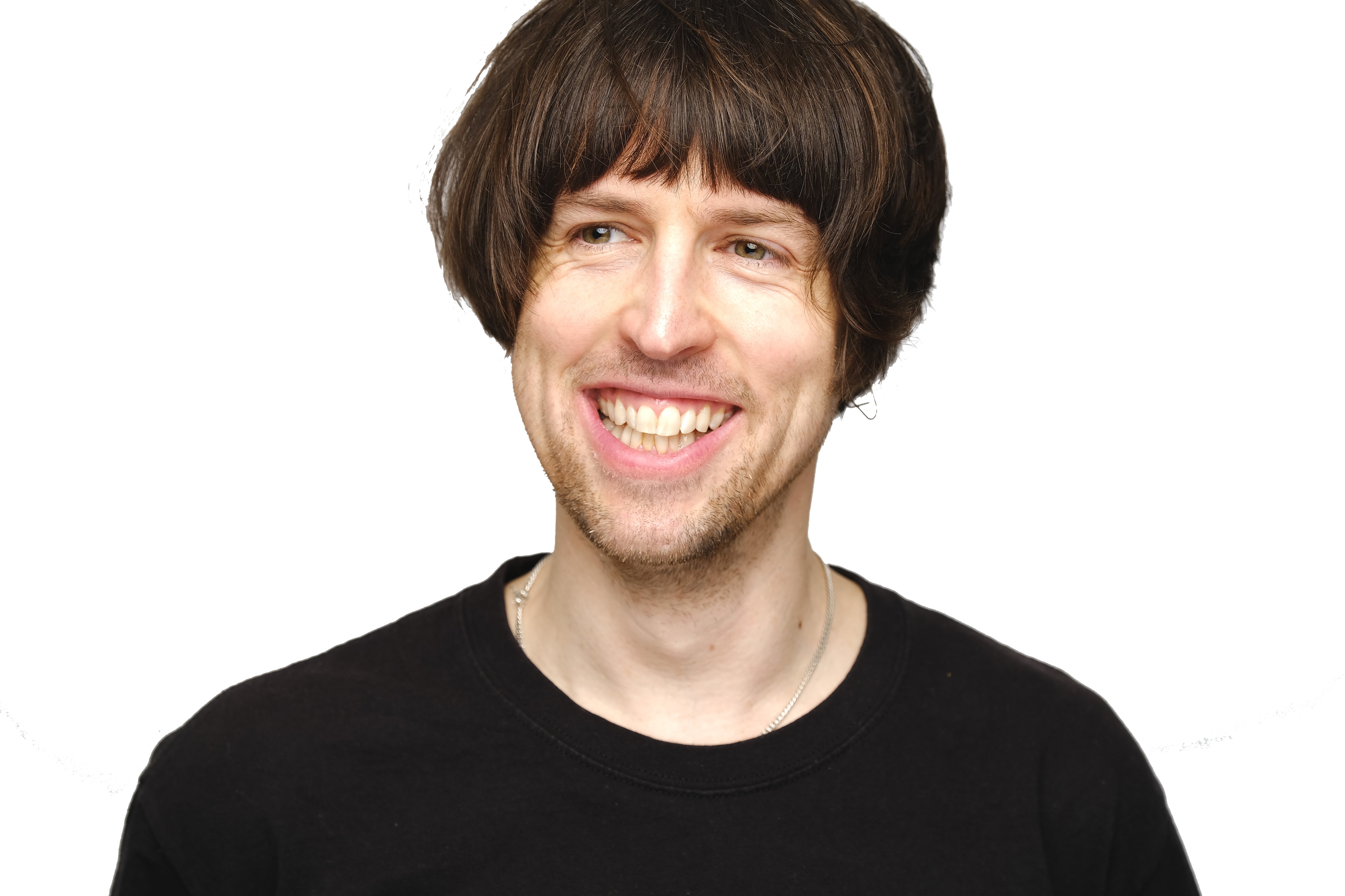 Wearing a light suit and dark blue short with plain background