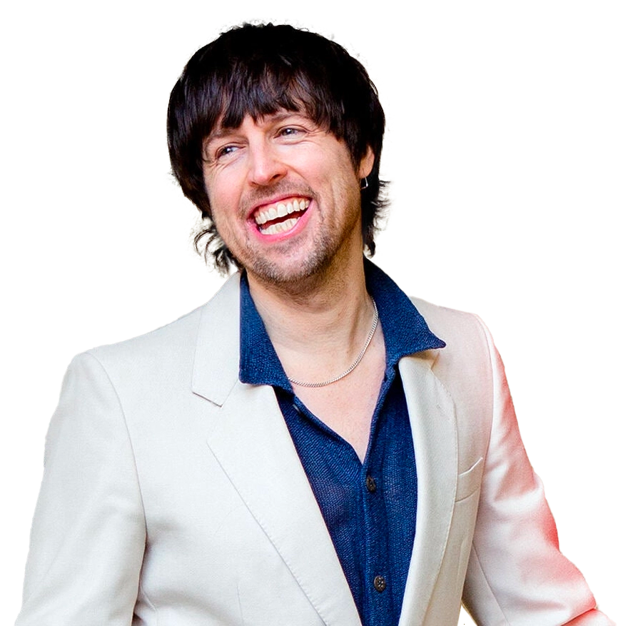 Wearing a light suit and dark blue short with plain background