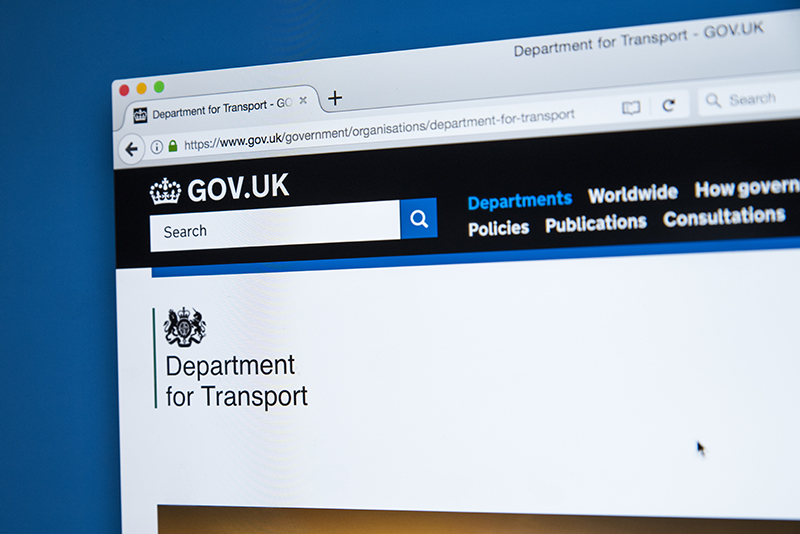 A computer screen showing GOV.UK and Department for Transport