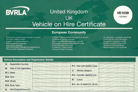 Image of a VE103B Certificate