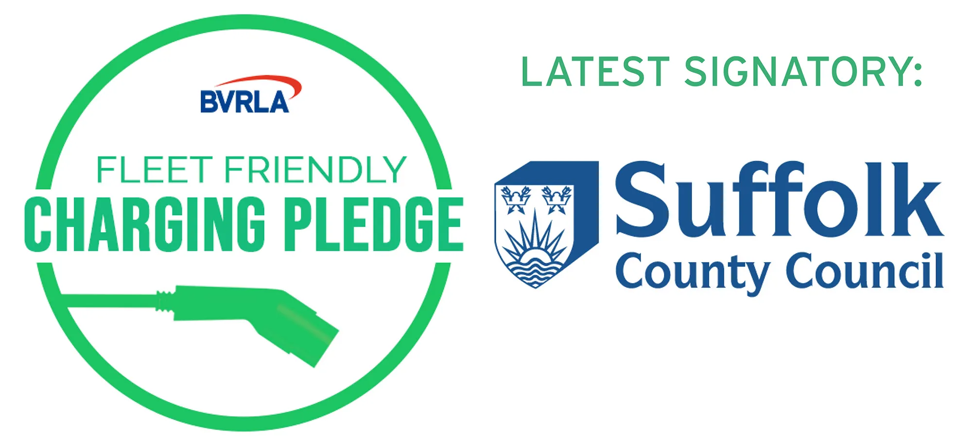 BVRLA Fleet Friendly Charge Pledge badge and Suffolk County Council logo