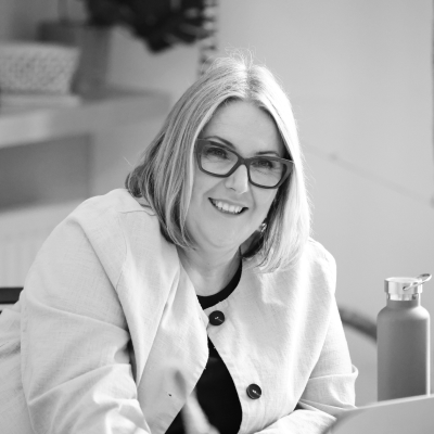 Black and white image of Michelle Jones, Managing Director, Ketchup Marketing, guest author of BVRLA blog